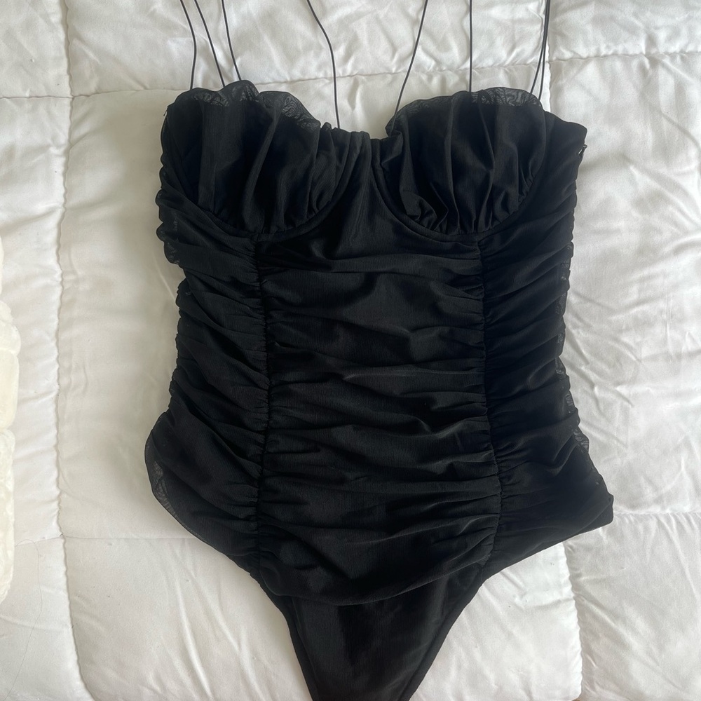 h:ours Black Ruched Bodysuit